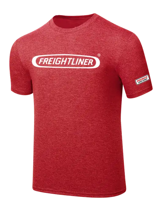 Simply Soft Red Frost 4.5oz  Poly/Combed Ring Spun Cotton T-Shirt w/Freightliner Logo, Premier Truck Group Logo