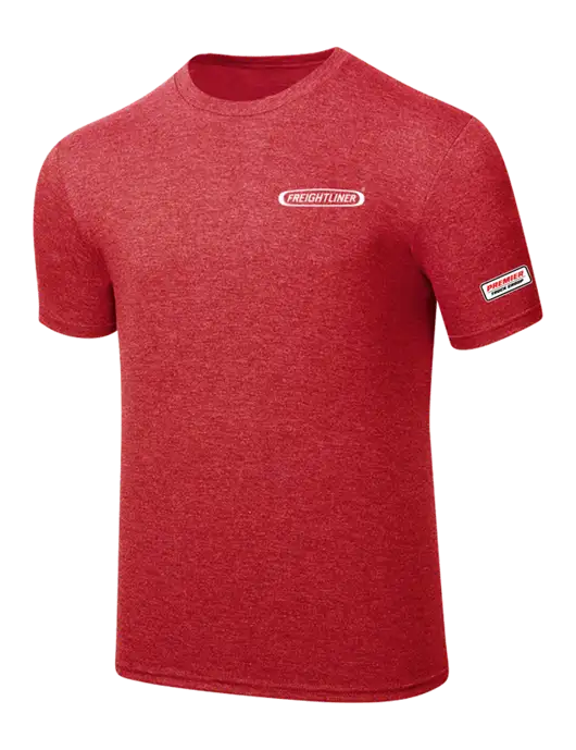 Simply Soft Red Frost 4.5oz  Poly/Combed Ring Spun Cotton T-Shirt w/Freightliner Logo, Premier Truck Group Logo