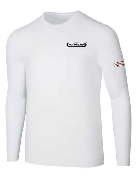 Seriously Soft White Long Sleeve T-Shirt w/Freightliner Logo, Premier Truck Group Logo