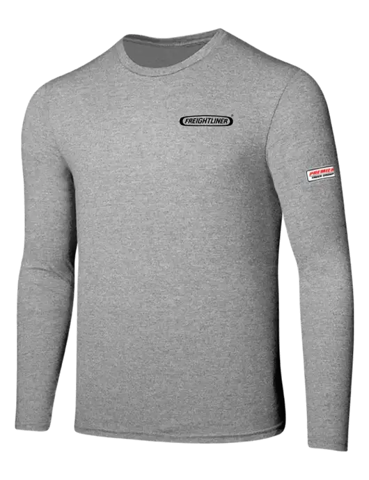 Seriously Soft Light Heathered Grey Long Sleeve T-Shirt w/Freightliner Logo, Premier Truck Group Logo