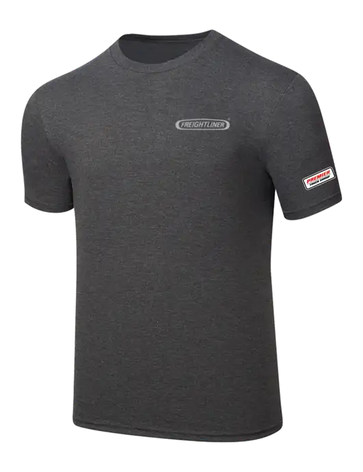 Simply Soft Heathered Charcoal 4.5oz  Poly/Combed Ring Spun Cotton T-Shirt w/Freightliner Logo, Premier Truck Group Logo