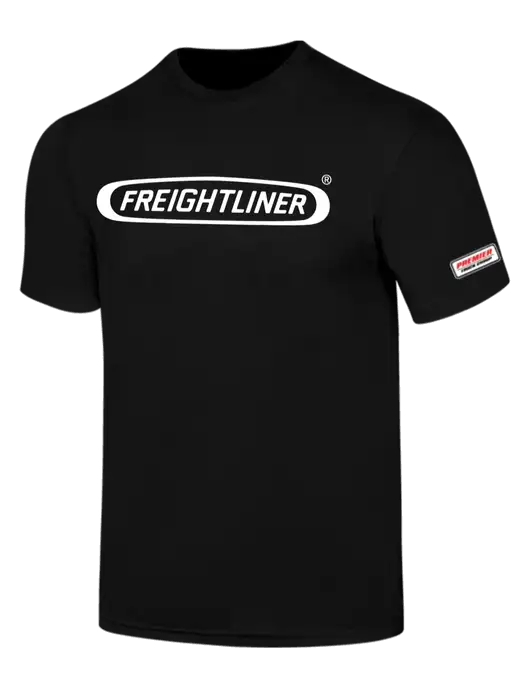 Simply Soft Black 4.5oz  Poly/Combed Ring Spun Cotton T-Shirt w/Freightliner Logo, Premier Truck Group Logo