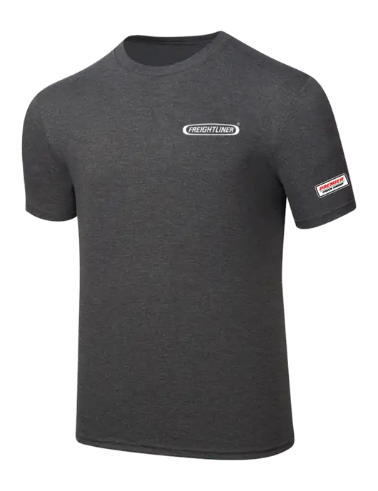 Simply Soft Heathered Charcoal 4.5oz  Poly/Combed Ring Spun Cotton T-Shirt w/Freightliner Logo, Premier Truck Group Logo