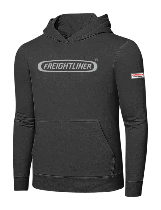Charcoal 7.8 oz Ring Spun Hooded Sweatshirt w/Freightliner Logo, Premier Truck Group Logo