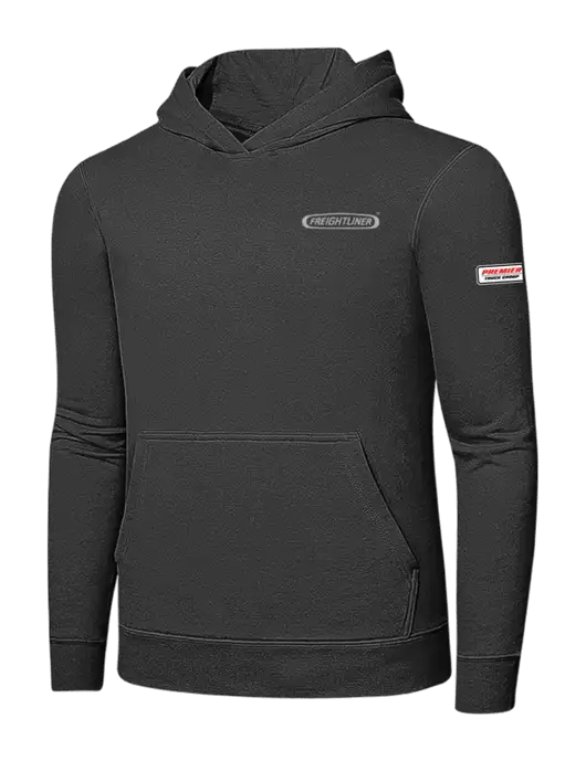 Charcoal 7.8 oz Ring Spun Hooded Sweatshirt w/Freightliner Logo, Premier Truck Group Logo