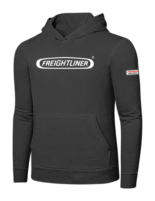 Charcoal 7.8 oz Ring Spun Hooded Sweatshirt w/Freightliner Logo, Premier Truck Group Logo
