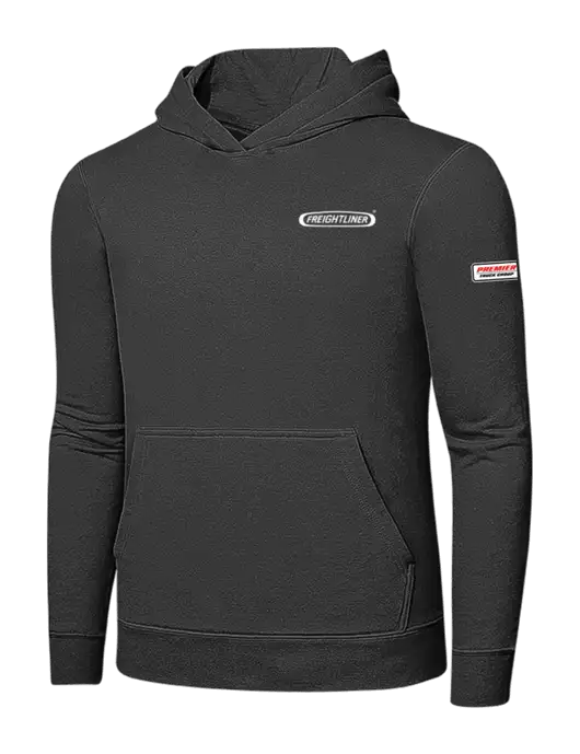 Charcoal 7.8 oz Ring Spun Hooded Sweatshirt w/Freightliner Logo, Premier Truck Group Logo