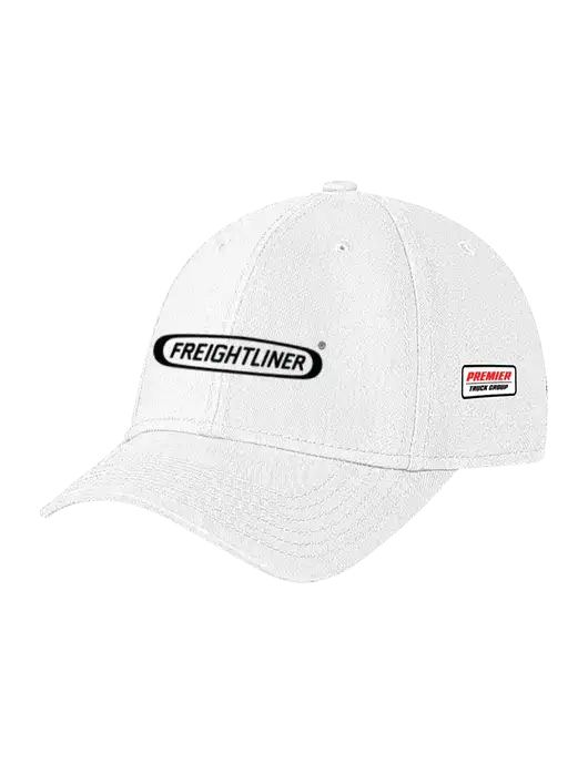 White Structured Soft Snap Closure Hook & Loop Cap w/Freightliner Logo, Premier Truck Group Logo