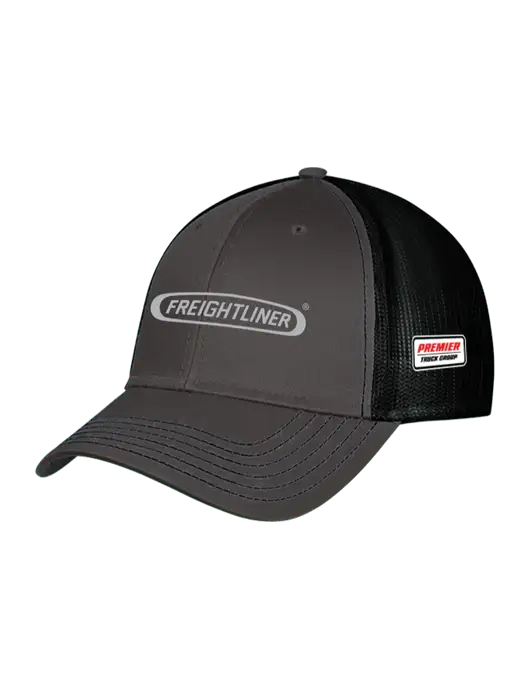 Charcoal/Black Mesh Trucker Cap Snap Back w/Freightliner Logo, Premier Truck Group Logo