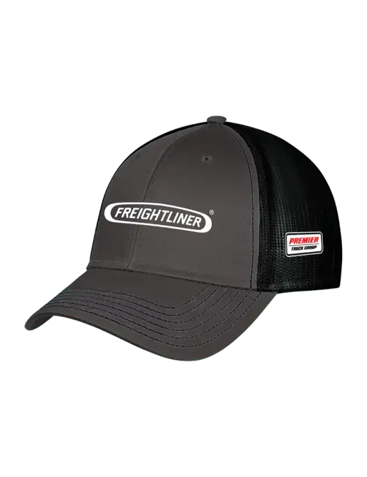Charcoal/Black Mesh Trucker Cap Snap Back w/Freightliner Logo, Premier Truck Group Logo