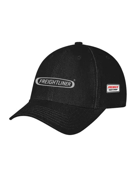 Black Structured Soft Snap Closure Hook & Loop Cap w/Freightliner Logo, Premier Truck Group Logo