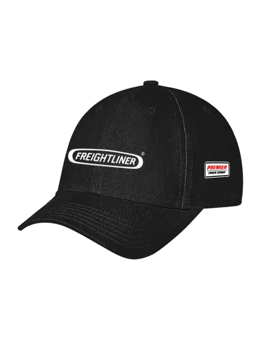 Black Structured Soft Snap Closure Hook & Loop Cap w/Freightliner Logo, Premier Truck Group Logo