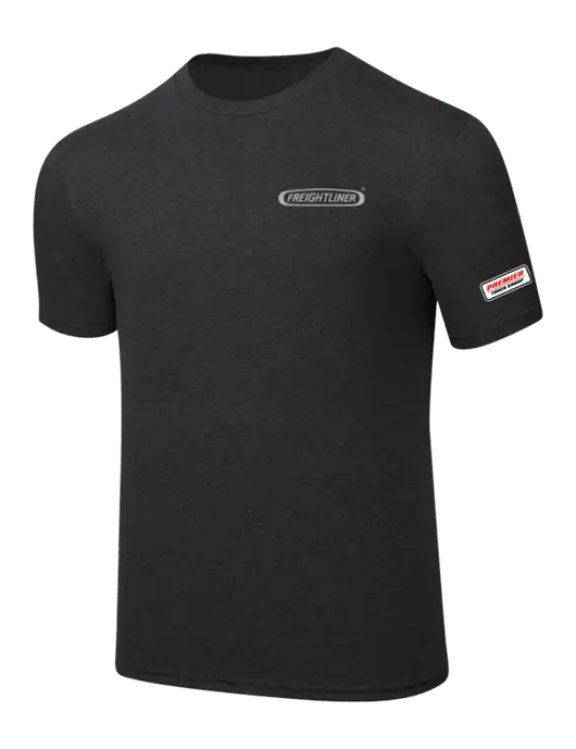 Simply Soft Black Frost 4.5oz  Poly/Combed Ring Spun Cotton T-Shirt w/Freightliner Logo, Premier Truck Group Logo