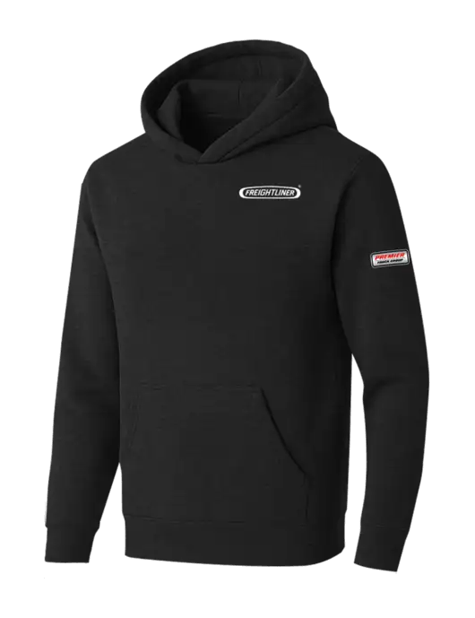 BELLA+CANVAS Black Heather Sponge Fleece Pullover Hoodie w/Freightliner Logo, Premier Truck Group Logo