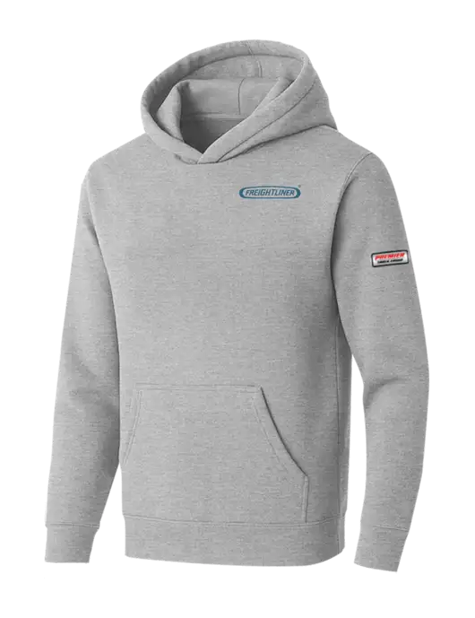 BELLA+CANVAS Light Grey Heather Sponge Fleece Pullover Hoodie w/Freightliner Logo, Premier Truck Group Logo
