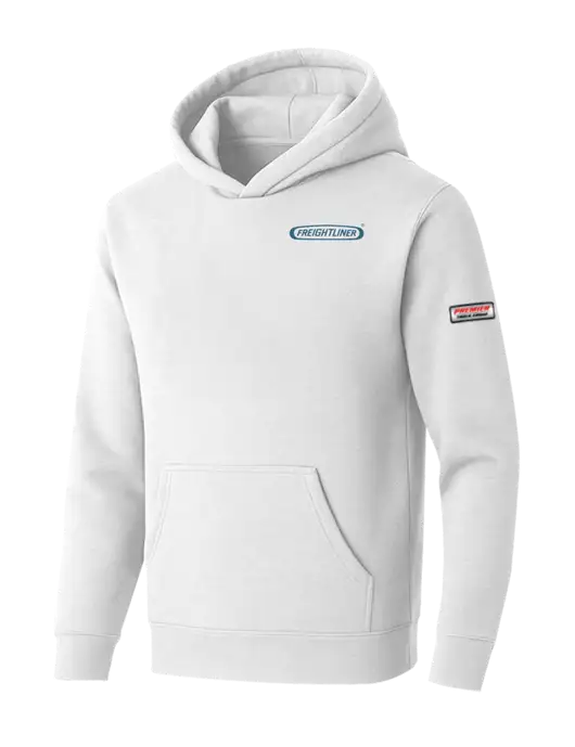BELLA+CANVAS Heathered White Sponge Fleece Pullover Hoodie w/Freightliner Logo, Premier Truck Group Logo
