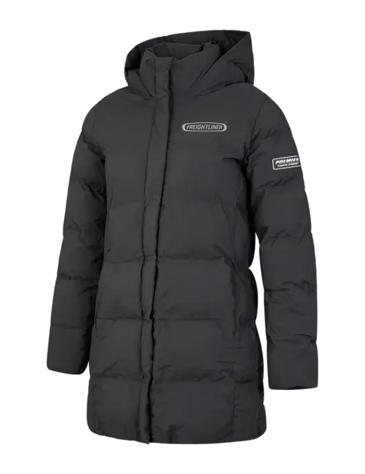 Mercer+Mettle Womens Dark Grey Puffy Parka  w/Freightliner Logo, Premier Truck Group Logo