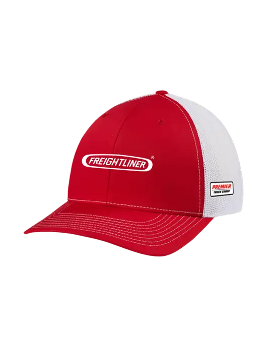 Richardson Adjustable Snapback Original 112 Trucker Cap Red w/White Mesh w/Freightliner Logo, Premier Truck Group Logo