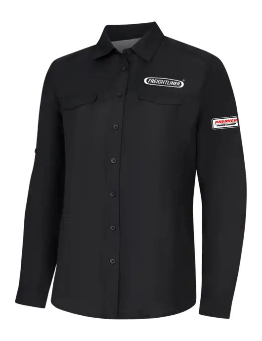 Womens Black Long Sleeve UV Daybreak Shirt w/Freightliner Logo, Premier Truck Group Logo