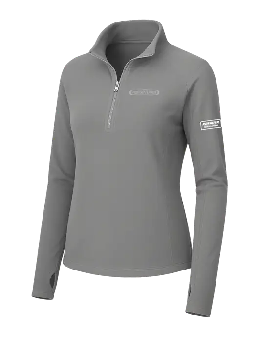 Womens Medium Grey Microfleece 1/2 Zip Pullover w/Freightliner Logo, Premier Truck Group Logo