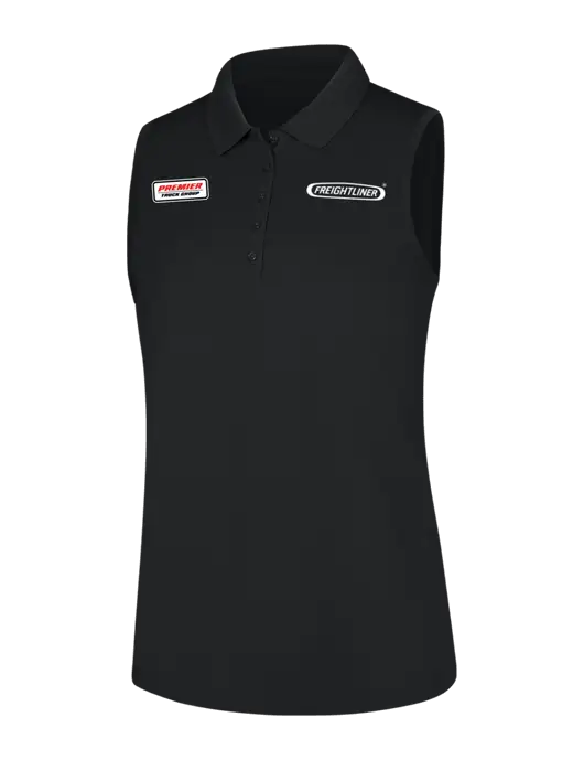 Womens Black Dry Zone UV Micro-Mesh Sleeveless Polo w/Freightliner Logo, Premier Truck Group Logo