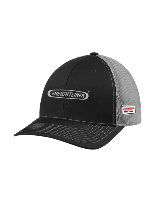 Richardson Adjustable Snapback Original 112 Trucker Cap Black w/Charcoal Mesh w/Freightliner Logo, Premier Truck Group Logo