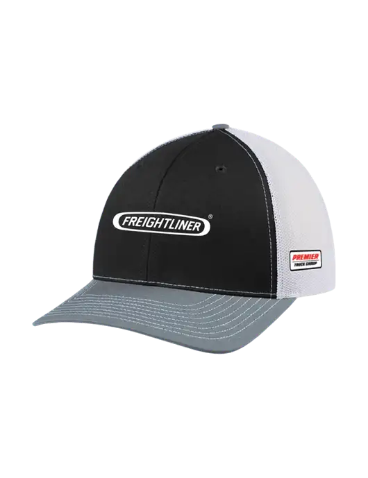Richardson Adjustable Snapback Original 112 Trucker Cap Black/Light Heather Grey/White Mesh w/Freightliner Logo, Premier Truck Group Logo