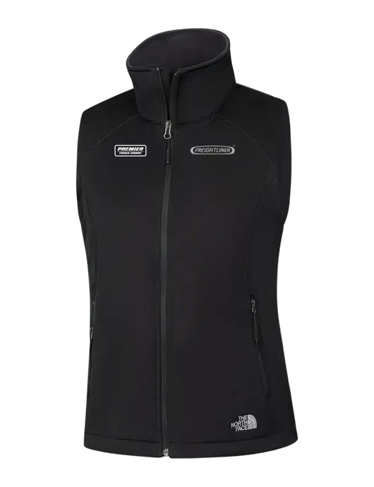 The North Face Womens Black Ridgewall Soft Shell Vest  w/Freightliner Logo, Premier Truck Group Logo