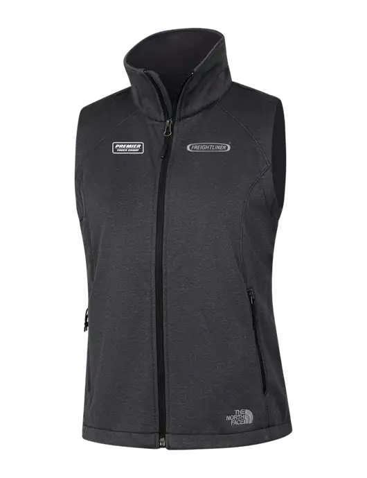 The North Face Womens Dark Grey Heather Ridgewall Soft Shell Vest  w/Freightliner Logo, Premier Truck Group Logo
