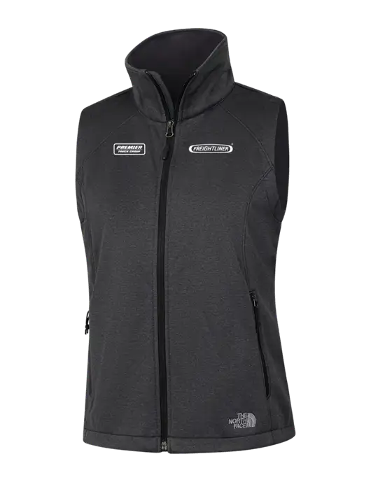The North Face Womens Dark Grey Heather Ridgewall Soft Shell Vest  w/Freightliner Logo, Premier Truck Group Logo