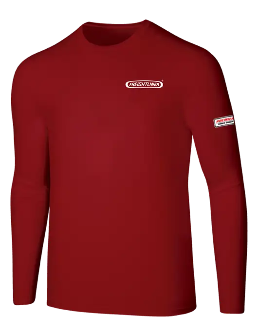 Seriously Soft Red Long Sleeve T-Shirt w/Freightliner Logo, Premier Truck Group Logo