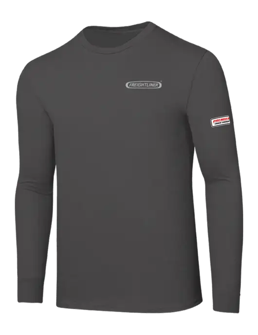 Seriously Soft Dark Grey Long Sleeve T-Shirt w/Freightliner Logo, Premier Truck Group Logo