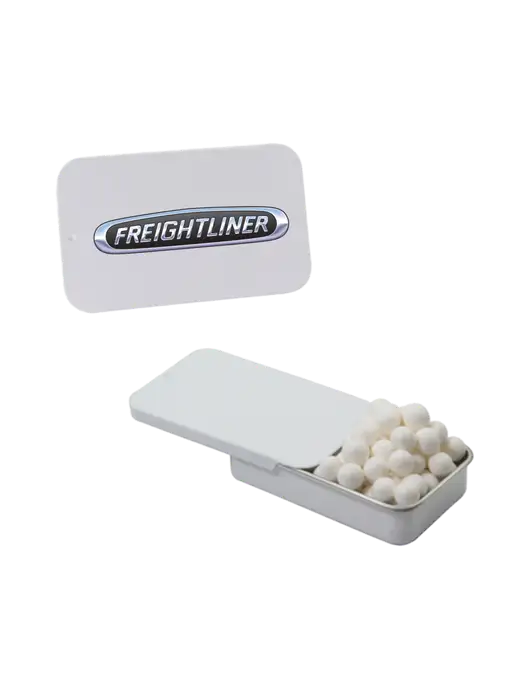 Signature Peppermints In White Slider Tin w/Freightliner Logo