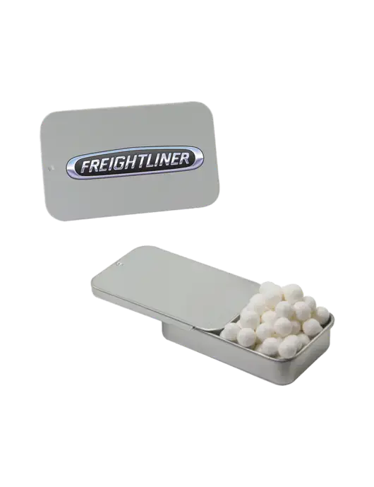 Signature Peppermints In Silver Slider Tin w/Freightliner Logo