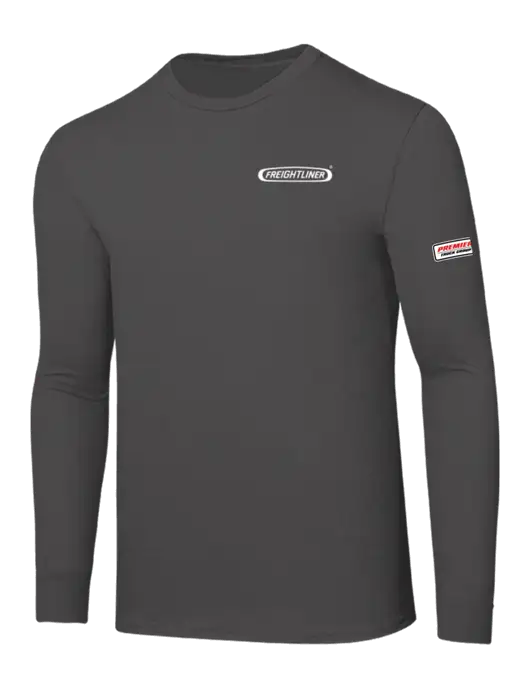 Seriously Soft Dark Grey Long Sleeve T-Shirt w/Freightliner Logo, Premier Truck Group Logo