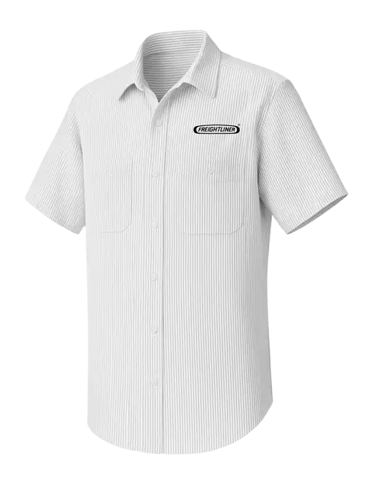 Red Kap Short Sleeve Striped Grey/White Industrial Work Shirt w/Freightliner Logo