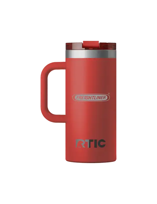 RTIC Road Trip 16 oz Red Travel Mug w/Freightliner Logo, Premier Truck Group Logo