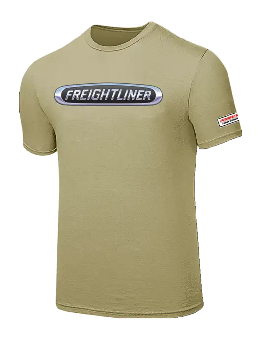 Seriously Soft Tan T-Shirt w/Freightliner Logo, Premier Truck Group Logo