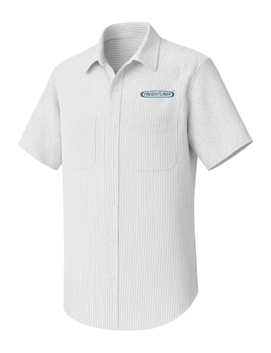 Red Kap Short Sleeve Striped Grey/White Industrial Work Shirt w/Freightliner Logo