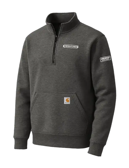 Carhartt Very Dark Heather Grey Midweight 1/4-Zip Mock Neck Sweatshirt w/Freightliner Logo, Premier Truck Group Logo