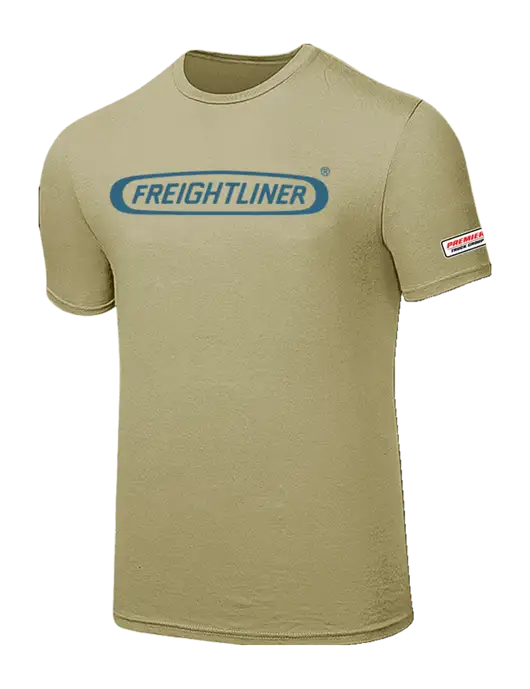 Seriously Soft Tan T-Shirt w/Freightliner Logo, Premier Truck Group Logo