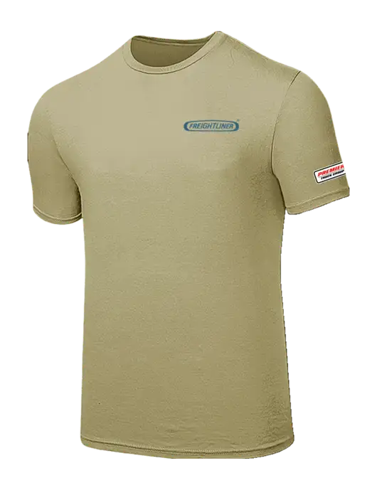 Seriously Soft Tan T-Shirt w/Freightliner Logo, Premier Truck Group Logo
