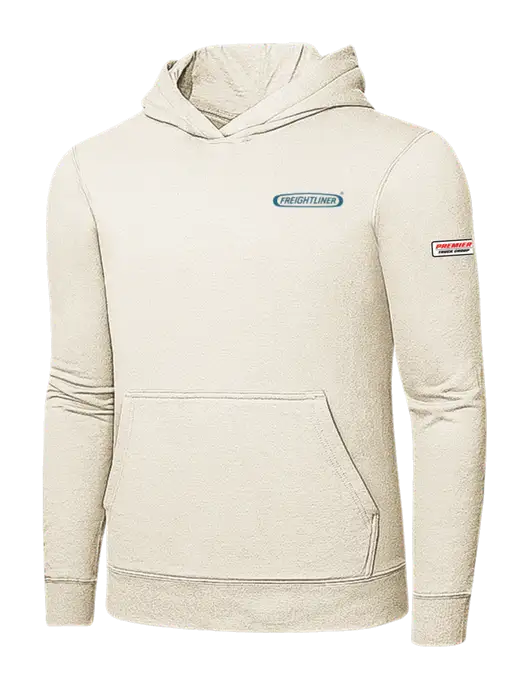Very Light Tan 7.8 oz Ring Spun Hooded Sweatshirt w/Freightliner Logo, Premier Truck Group Logo