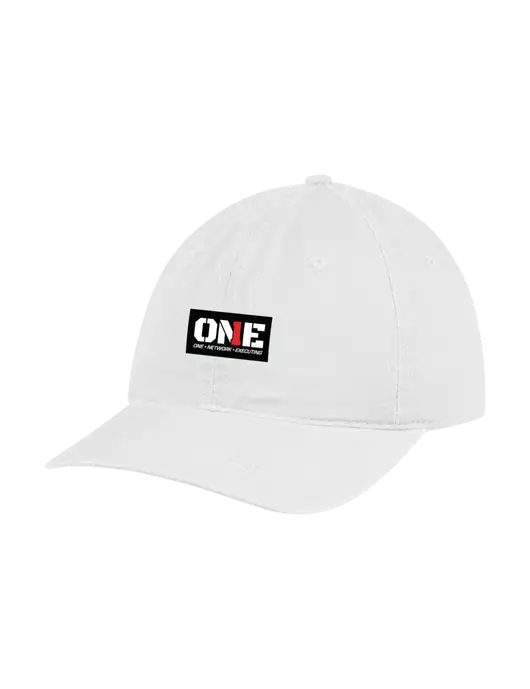 Garment Washed Unstructured Twill White Cap w/ONE Logo
