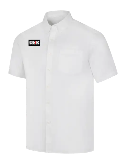 Short Sleeve White Superpro React Twill Shirt w/ONE Logo