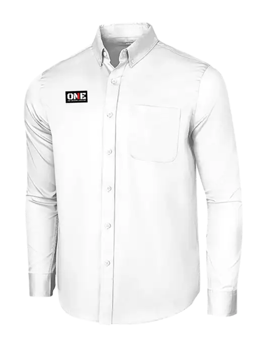 Long Sleeve White Superpro React Twill Shirt w/ONE Logo