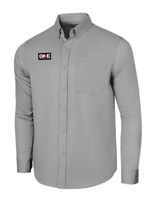 Long Sleeve Light Grey Superpro React Twill Shirt w/ONE Logo
