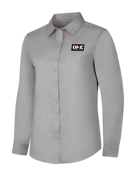 Light Grey Womens Long Sleeve Superpro React Twill Shirt w/ONE Logo