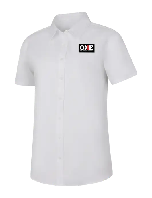 Womens White Short Sleeve Superpro React Twill Shirt w/ONE Logo