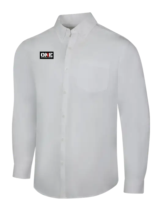White Long Sleeve Carefree Poplin Shirt w/ONE Logo